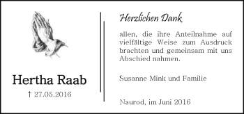 Traueranzeige von Hertha Raab von Trauerportal Rhein Main Presse