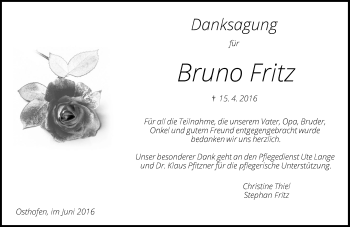 Traueranzeige von Bruno Fritz von  Wormser Zeitung