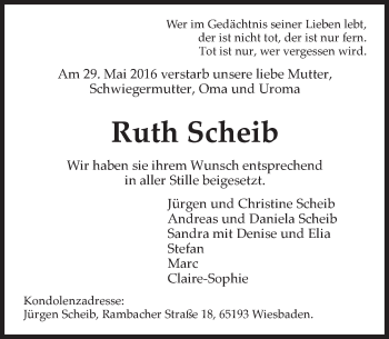 Traueranzeige von Ruth Scheib von Trauerportal Rhein Main Presse