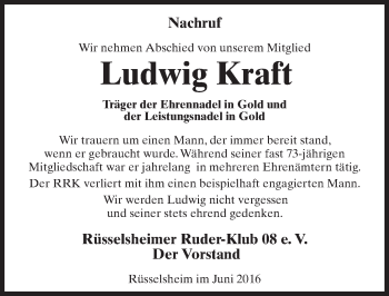 Traueranzeige von Ludwig Kraft von  Mainspitze