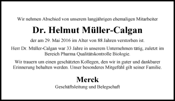 Traueranzeige von Helmut Müller-Calgan von Trauerportal Echo Online
