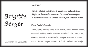 Traueranzeige von Brigitte Berger von VRM Trauer