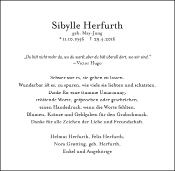 Traueranzeige von Sibylle Herfurth von  Wiesbaden komplett