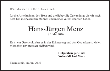 Traueranzeige von Hans-Jürgen Menz von  Wiesbaden komplett