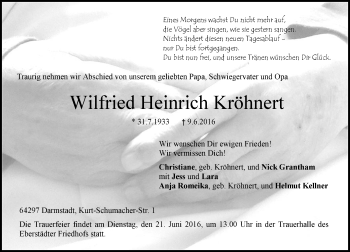 Traueranzeige von Wilfried Heinrich Kröhnert von Trauerportal Echo Online