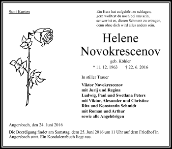 Traueranzeige von Helene Novokrescenov von VRM Trauer