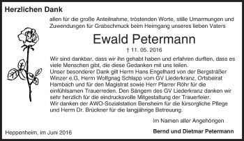 Traueranzeige von Ewald Petermann von Trauerportal Echo Online