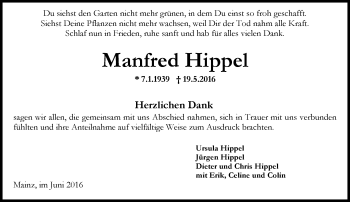 Traueranzeige von Manfred Hippel von  Allgemeine Zeitung Mainz Traueranzeige von Manfred Hippel von  Allgemeine Zeitung Mainz