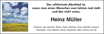 Traueranzeige von Heinz Müller von Trauerportal Echo Online