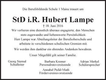 Traueranzeige von Hubert Lampe von Trauerportal Rhein Main Presse Traueranzeige von Hubert Lampe von Trauerportal Rhein Main Presse