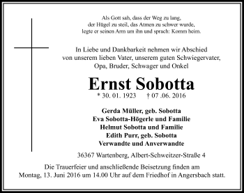 Traueranzeige von Ernst Sobotta von VRM Trauer