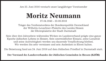 Traueranzeige von Moritz Neumann von Trauerportal Echo Online