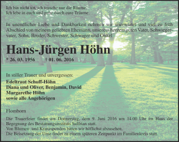 Traueranzeige von Hans-Jürgen Höhn von  Allgemeine Zeitung Alzey