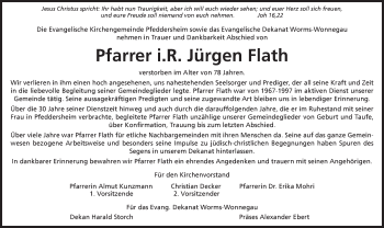 Traueranzeige von Jürgen Flath von  Wormser Zeitung