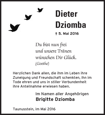 Traueranzeige von Dieter Dziomba von  Wiesbaden komplett