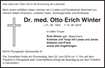 Traueranzeige von Otto Erich Winter von Trauerportal Echo Online