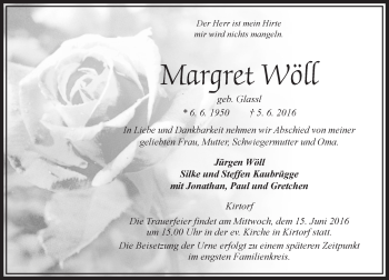 Traueranzeige von Margret Wöll von VRM Trauer