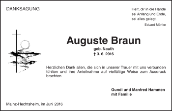 Traueranzeige von Auguste Braun von Trauerportal Rhein Main Presse