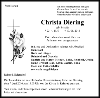 Traueranzeige von Christa Diering von VRM Trauer