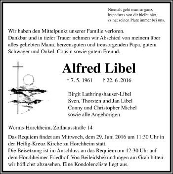 Traueranzeige von Alfred Libel von Trauerportal Rhein Main Presse