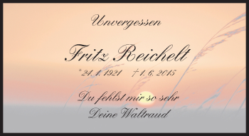 Traueranzeige von Fritz Reichelt von Trauerportal Echo Online