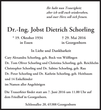 Traueranzeige von Jobst Dietrich Schorling von  Wiesbaden komplett