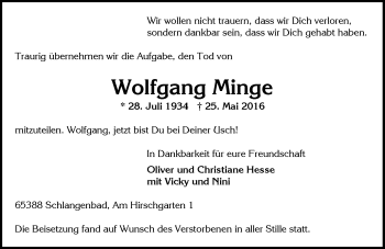 Traueranzeige von Wolfgang Minge von  Wiesbaden komplett