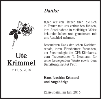 Traueranzeige von Ute Krimmel von  Mainspitze