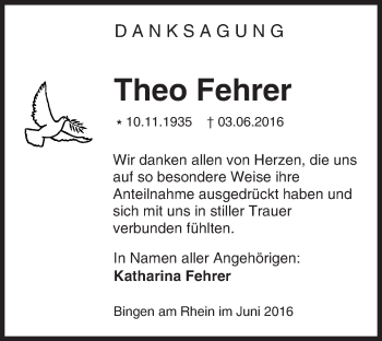 Traueranzeige von Theo Fehrer von Trauerportal Rhein Main Presse