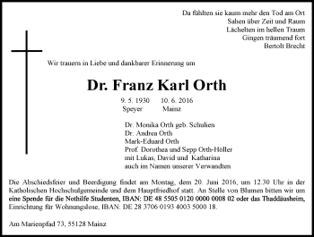 Traueranzeige von Franz Karl Orth von Trauerportal Rhein Main Presse Traueranzeige von Franz Karl Orth von Trauerportal Rhein Main Presse