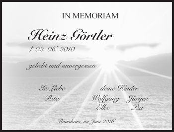 Traueranzeige von Heinz Görtler von  Mainspitze