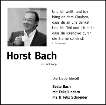 Traueranzeige von Horst Bach von Trauerportal Echo Online