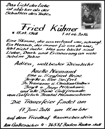 Traueranzeige von Fried Kühner von  Allgemeine Zeitung Mainz