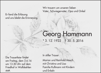 Traueranzeige von Georg Hammann von Trauerportal Echo Online