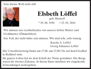Traueranzeige von Elsbeth Löffel von Trauerportal Echo Online