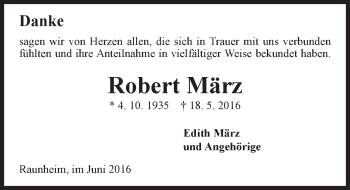 Traueranzeige von Robert März von Trauerportal Rhein Main Presse