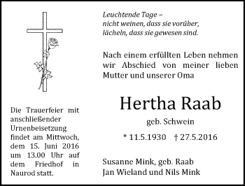 Traueranzeige von Hertha Raab von  Wiesbaden komplett
