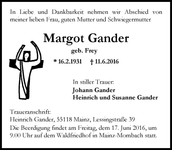 Traueranzeige von Margot Gander von Trauerportal Rhein Main Presse Traueranzeige von Margot Gander von Trauerportal Rhein Main Presse