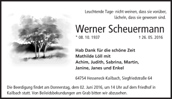 Traueranzeige von Werner Scheuermann von Trauerportal Echo Online