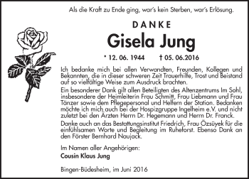 Traueranzeige von Gisela Jung von Trauerportal Rhein Main Presse