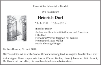 Traueranzeige von Heinrich Dort von  Gießener Anzeiger