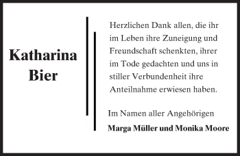 Traueranzeige von Katharina Bier von Trauerportal Echo Online