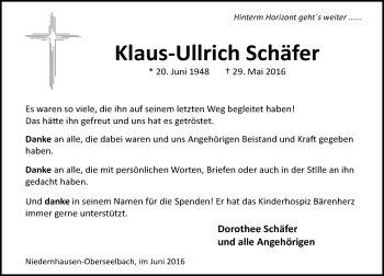 Traueranzeige von Klaus-Ullrich Schäfer von Trauerportal Rhein Main Presse