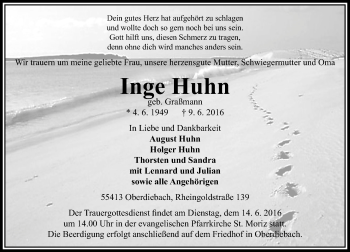 Traueranzeige von Inge Huhn von  Allgemeine  Zeitung Ingelheim-Bingen