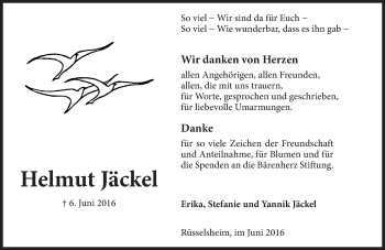 Traueranzeige von Helmut Jäckel von Trauerportal Rhein Main Presse