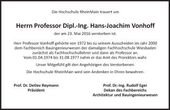 Traueranzeige von Hans-Joachim Vonhoff von  Wiesbaden komplett