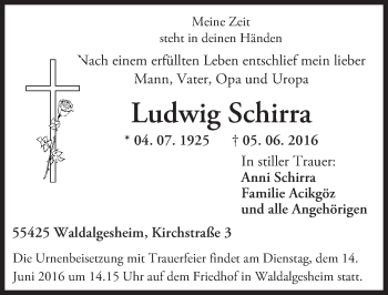 Traueranzeige von Ludwig Schirra von  Allgemeine  Zeitung Ingelheim-Bingen