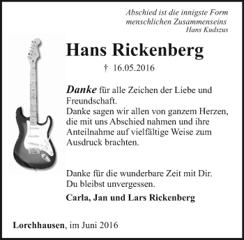 Traueranzeige von Hans Rickenberg von  Wiesbaden komplett