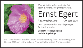 Traueranzeige von Ernst Egert von Trauerportal Echo Online