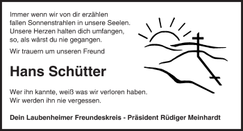 Traueranzeige von Hans Schütter von Trauerportal Rhein Main Presse